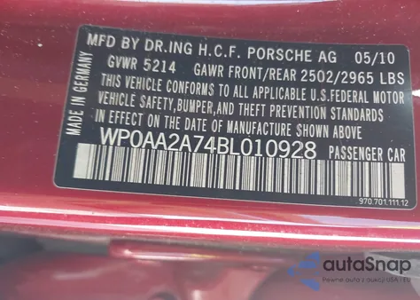 2011 Porsche Panamera 2/4 z USA, uszkodzony, nr VIN WP0AA2A74BL010928